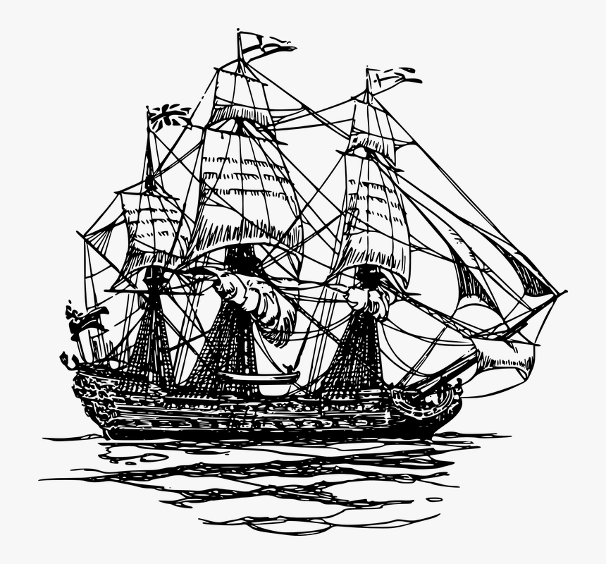 Ship, Boat, Pirate, Clipper, Sail, Nautical, Yacht - Black And White Ships, HD Png Download, Free Download