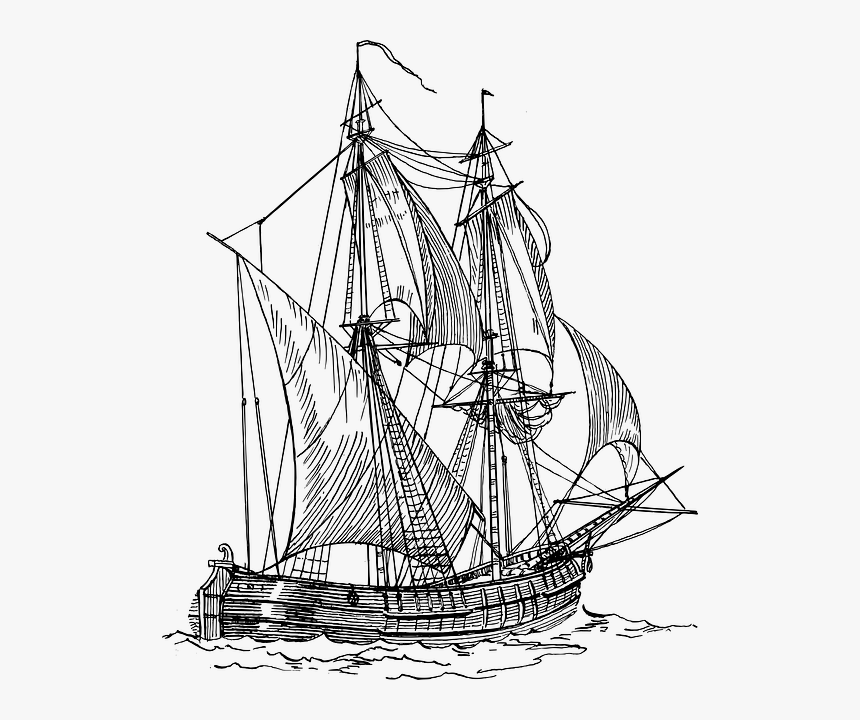 Clipart Map Pirate Ship - Ship Line Drawing, HD Png Download, Free Download
