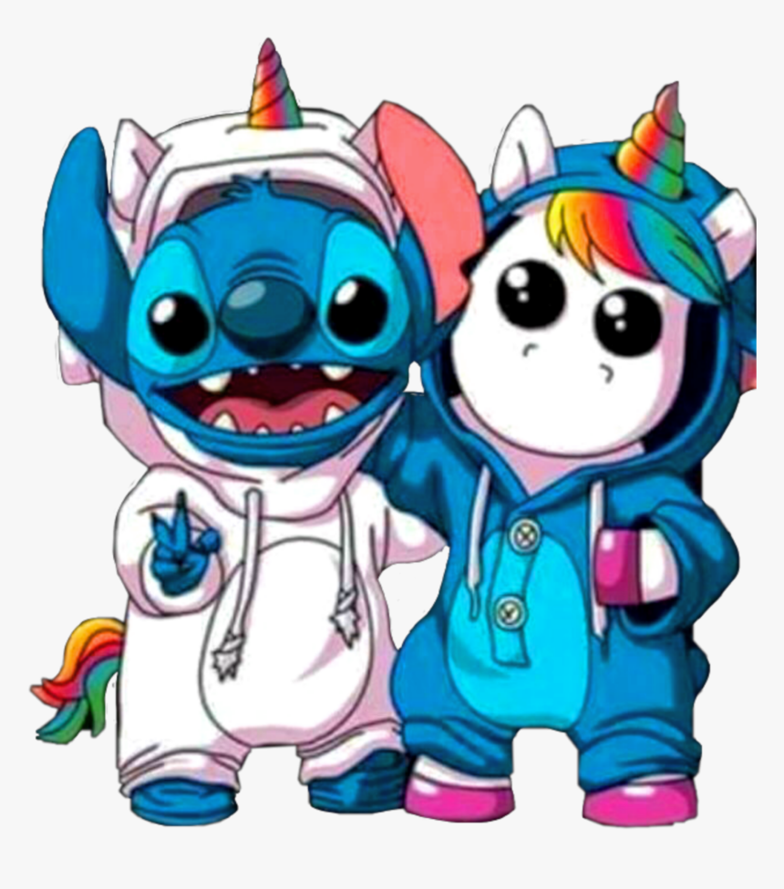 Sticker Stitch Unicorn Unicornio Rainbow Arcoiris Kawaii - Stitch And Unicorn, HD Png Download, Free Download