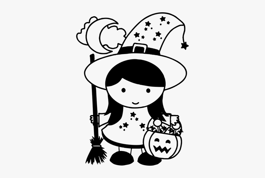 Cute Halloween Witch - Cute Halloween Clipart Black And White, HD Png Download, Free Download