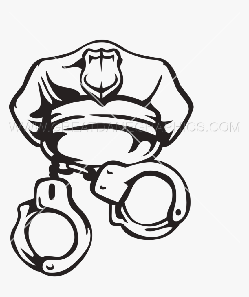 Police Hat Amp Cuffs Production Ready Artwork For T - Police Clip Art Black And White, HD Png Download, Free Download