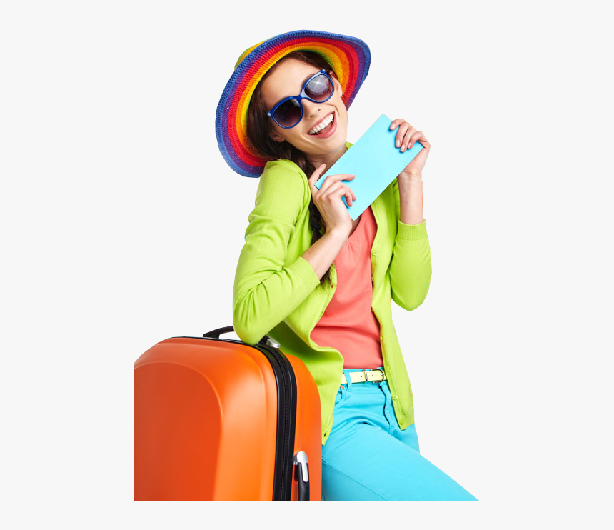 Traveling Clipart Female Tourist - Traveling Bag With Girl, HD Png Download, Free Download