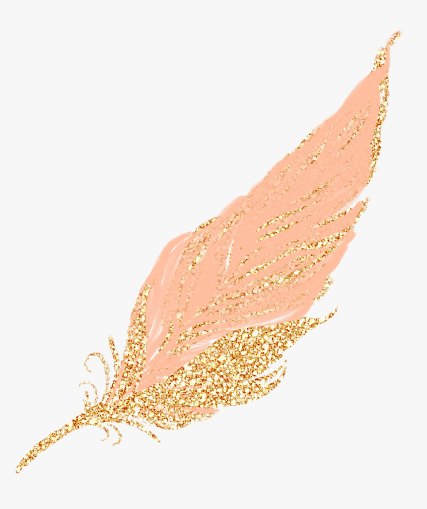 Feathers Feather Pastel Golden Gold Rosegold Glitter - Necklace, HD Png Dow...