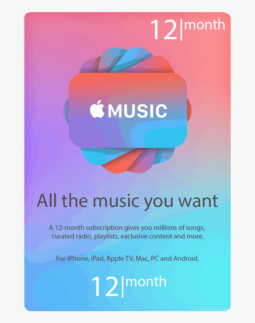 12 Month Apple Music Gift Card, HD Png Download, Free Download