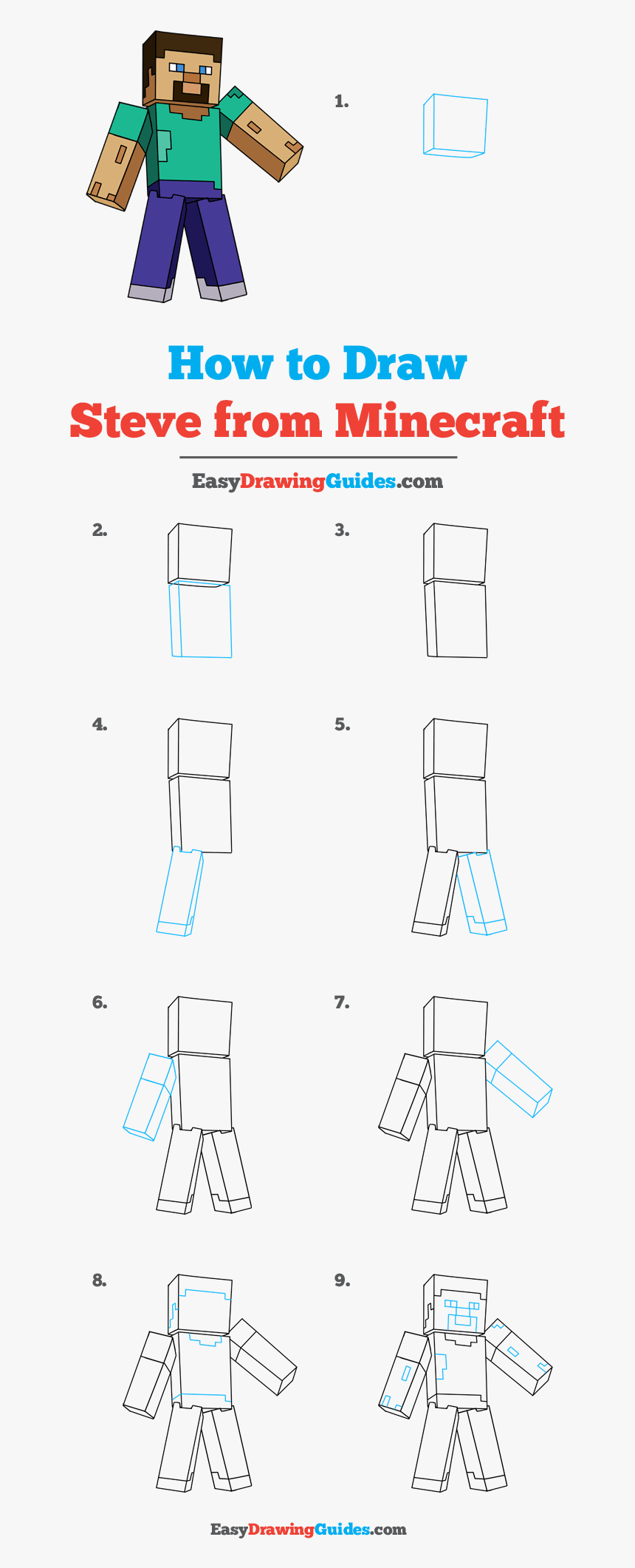 How To Draw Steve From Minecraft - Step By Step Minecraft Drawing, HD Png Download, Free Download