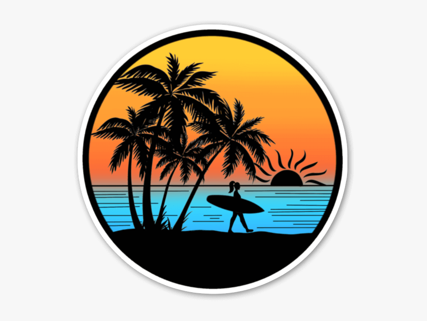 Sunset Surfer Sticker - Surfer In Sunset Clipart, HD Png Download, Free Download