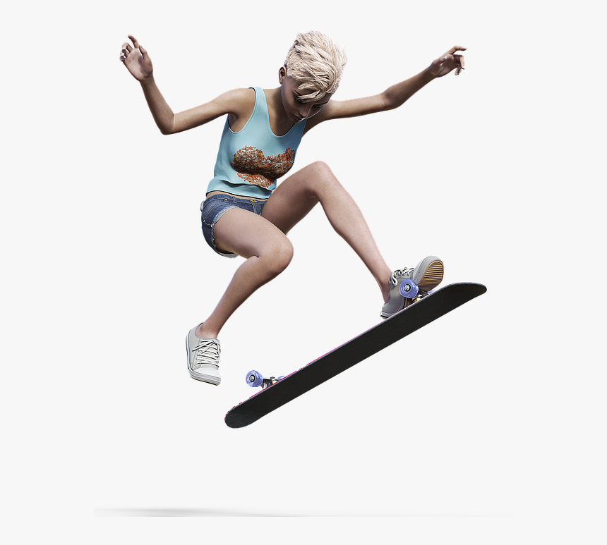 Girl, Teenager, Skateboard, Pretty, Slim, Active, Sport - Girl Skateboarding Png, Transparent Png, Free Download