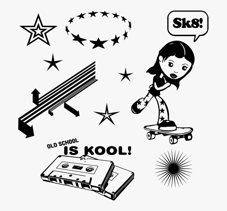 Skateboard Girl, Old School, Skater, Girl, Skating, - Cartoon, HD Png Download, Free Download