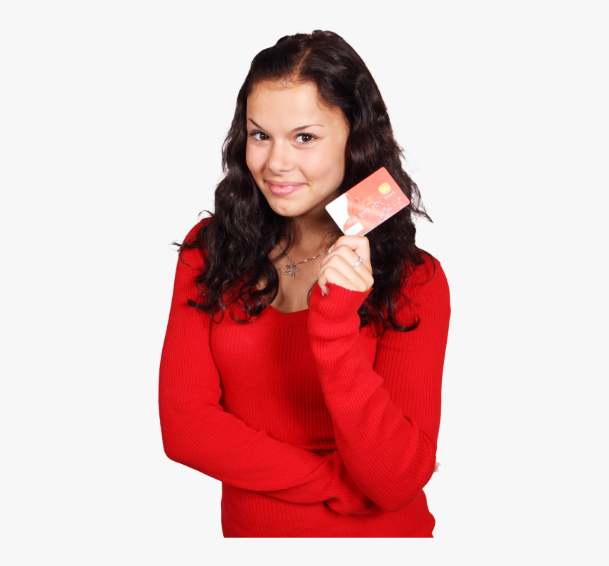 Smiling Girl Holding Credit Card Png Image - Girl Holding Credit Card Png, Transparent Png, Free Download