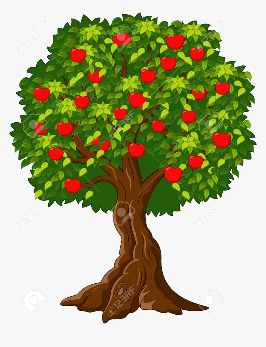 Apple Tree Clipart Cartoon Green Full Of Red Apples - Tree With Fruit  Cartoon, HD Png Download - kindpng