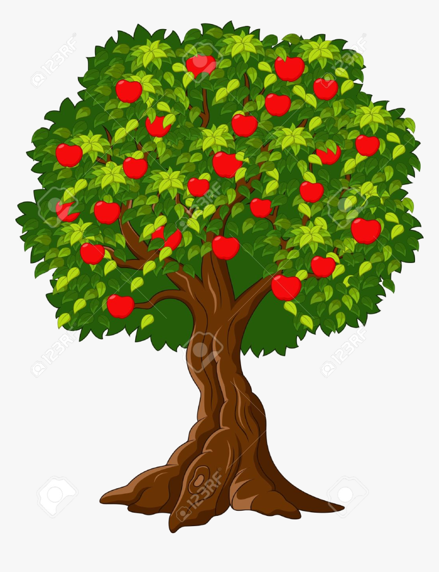 Apple Tree Clipart Cartoon Green Full Of Red Apples - Tree With Fruit Cartoon, HD Png Download, Free Download