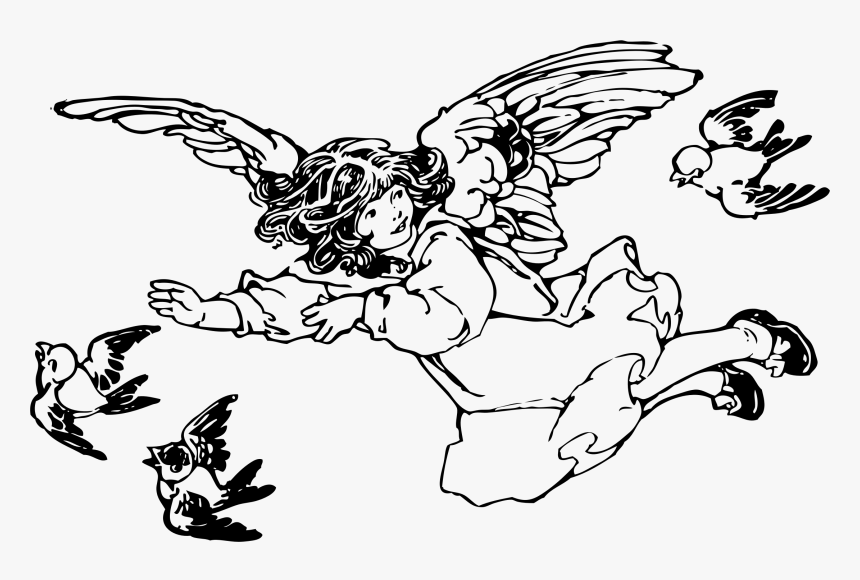 Flying With Birds Clip Arts - Line Art Vintage Angel Png, Transparent Png, Free Download