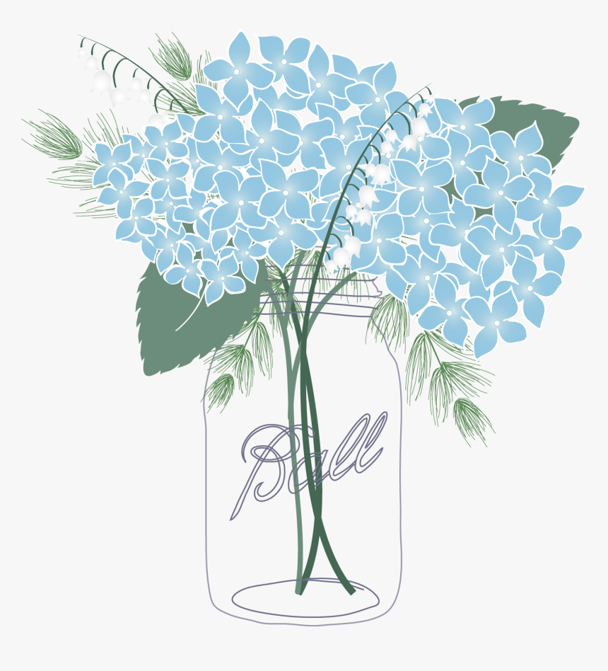 French Hydrangea Mason Jar Oakleaf Hydrangea Flower - Mason Jar With Flowers Clipart Png, Transparent Png, Free Download