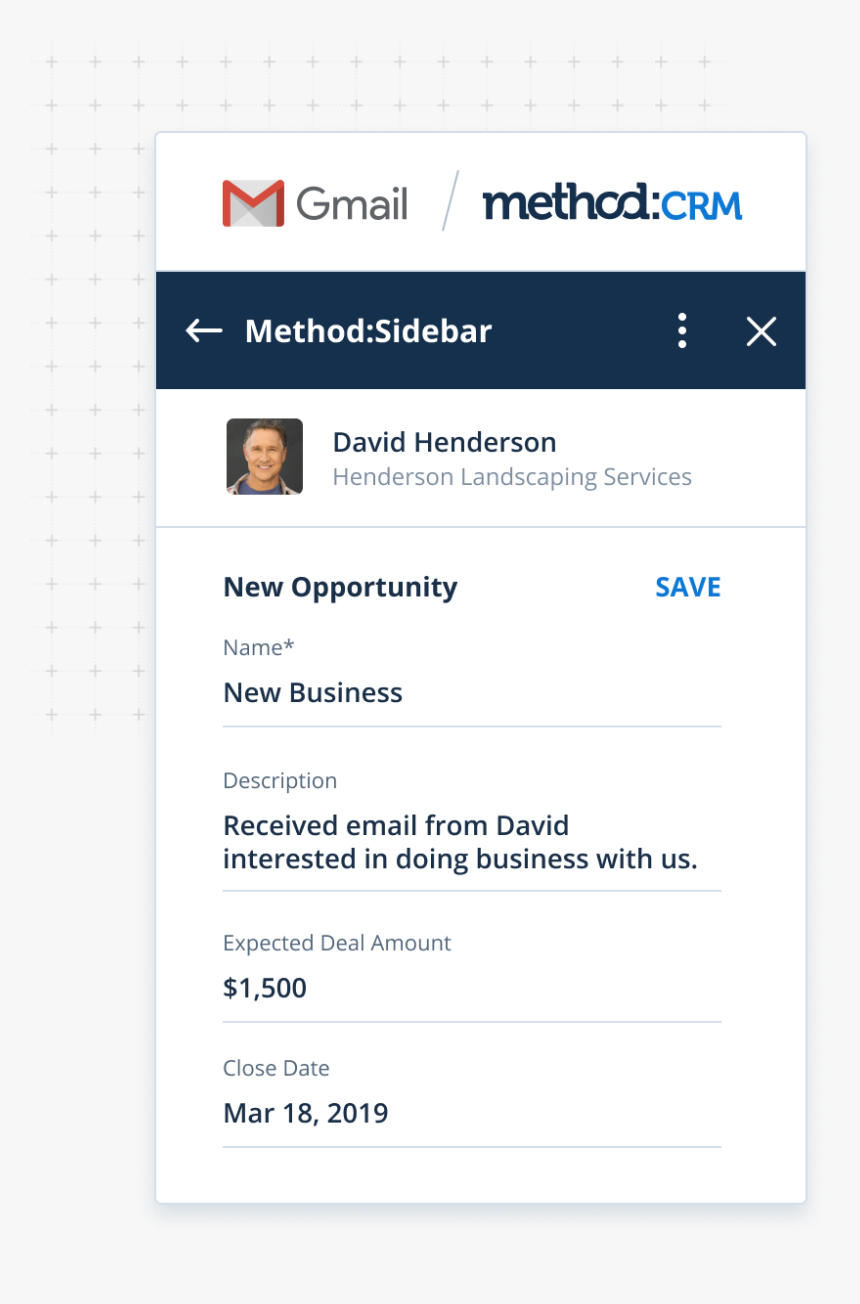 New Opportunity Screen In Method"s Crm Gmail Integration - Method, HD Png Download, Free Download