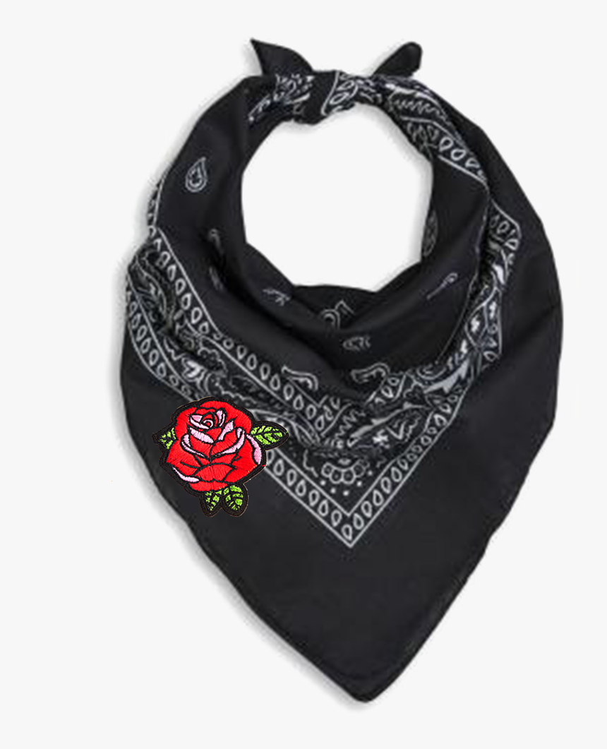 Neck Scarf Png Pic - Black Bandana With Red Roses, Transparent Png, Free Download