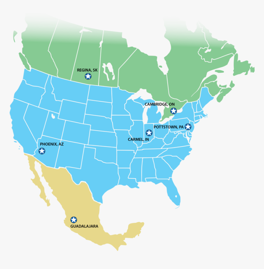 Canada Mexico Usa Distribution Map - Map Of North America Grey, HD Png