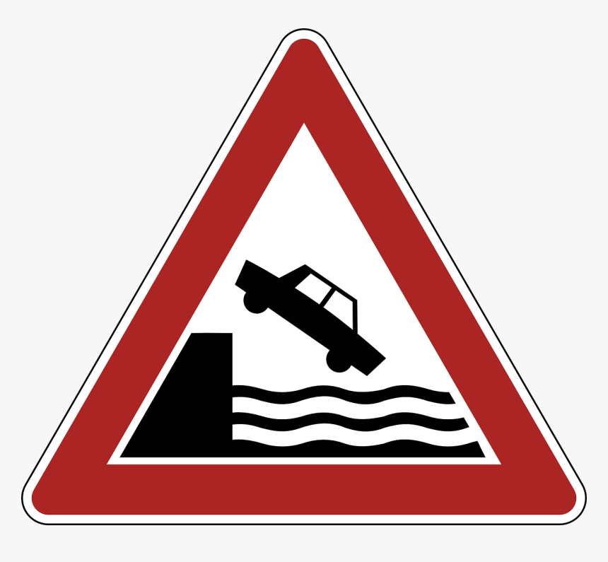 Danger Warning River Bank Road Sign - Road Sign Car And Water, HD Png Download, Free Download