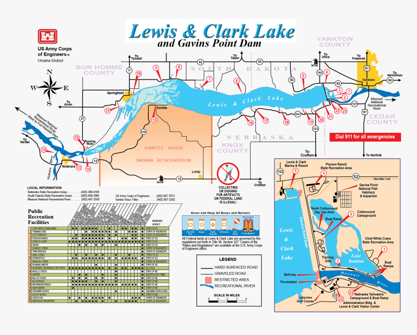 File - Lewisclarklakemap - Map Of Missouri River Dams, HD Png Download, Free Download