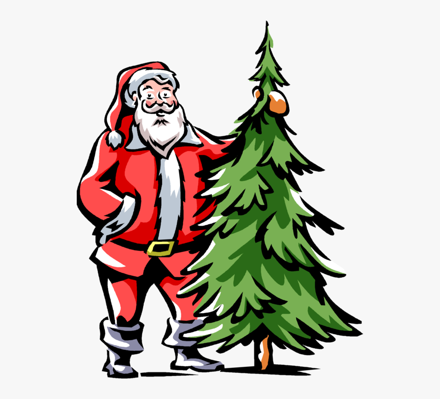 Vector Illustration Of Santa Claus Stands Beside Evergreen - Illustration, HD Png Download, Free Download