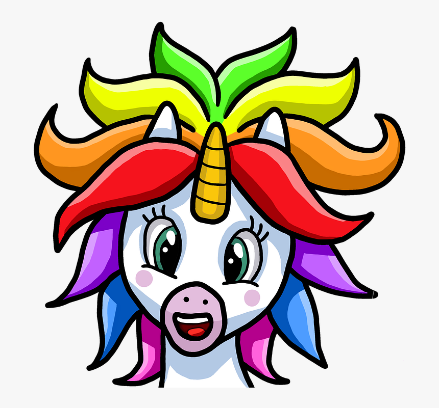 Unicorn, Rainbow, Hairstyle, Horn, Pretty, Eyes, Mouth - Unicorn Rainbow, HD Png Download, Free Download