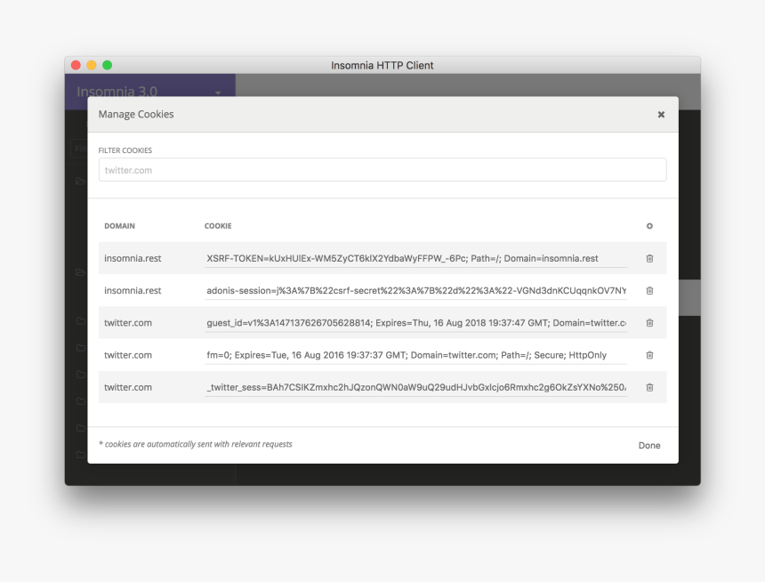Insomnia Rest Client Cookie Management - Insomnia Cookie Manager, HD Png Download, Free Download
