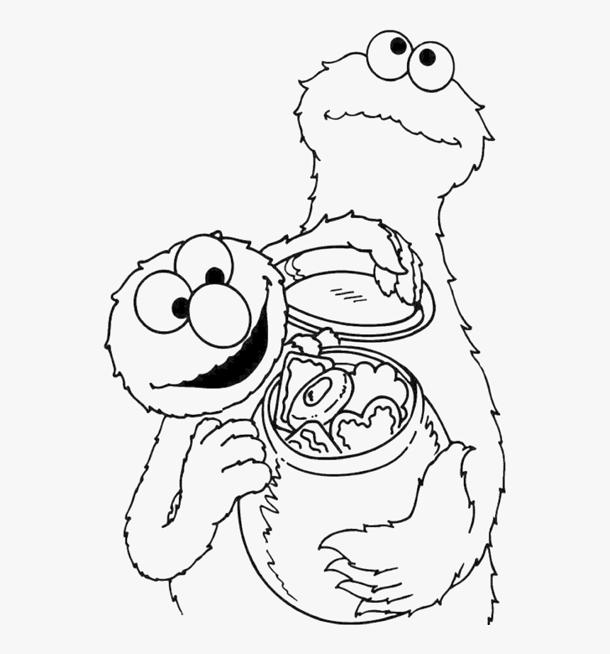 Cookie Monster Share Cookies Coloring Page - Elmo Line Drawing, HD Png Download, Free Download