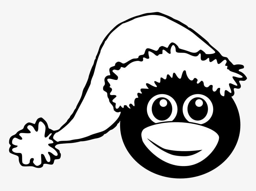 Penguin 1 Head Cartoon Santa Hat Black White Line Coloring - Lisa Frank Christmas Coloring Pages, HD Png Download, Free Download