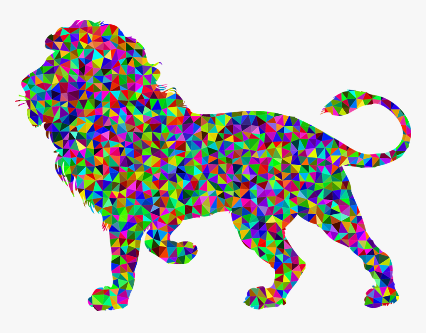 Colorful, Prismatic, Chromatic, Rainbow, Triangles - Lion Clipart Black And White Roaring, HD Png Download, Free Download