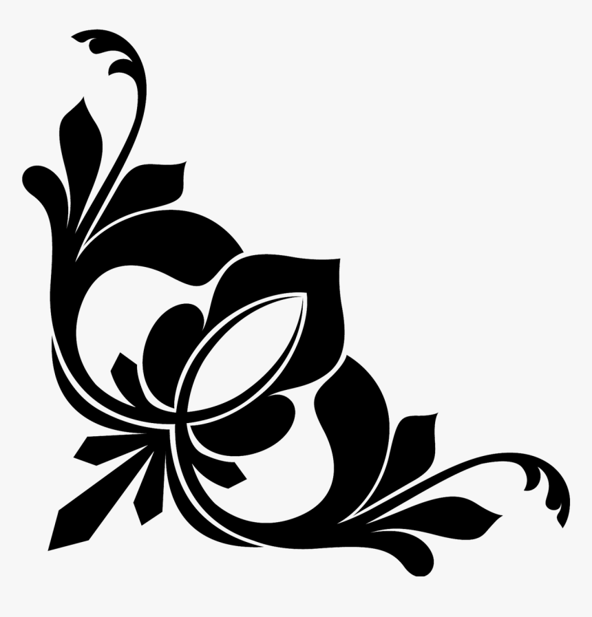 Corner Decorative Accent Free Picture - Flower Design Clipart Black And White, HD Png Download, Free Download