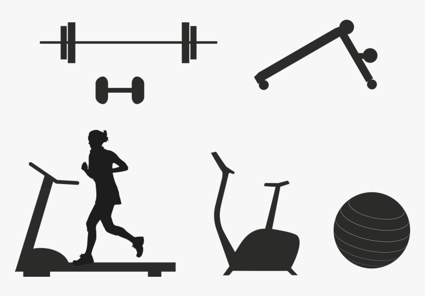 Fitness, Devices, Dumbbell, Treadmill, Ergometer, Sport - Black And White Fitness Equipment, HD Png Download, Free Download