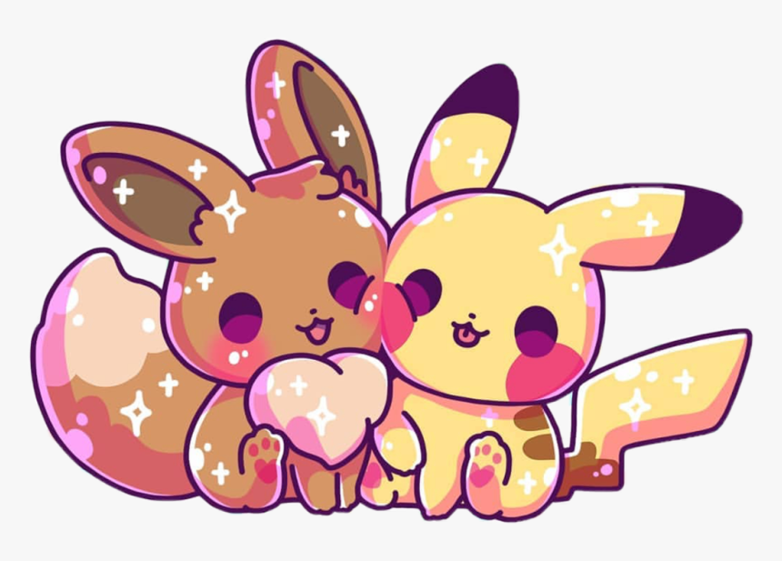 #pikachu #eevee #kawaii #cute #sparkle #pastel #freetoedit - Cute Eevee And Pikachu, HD Png Download, Free Download