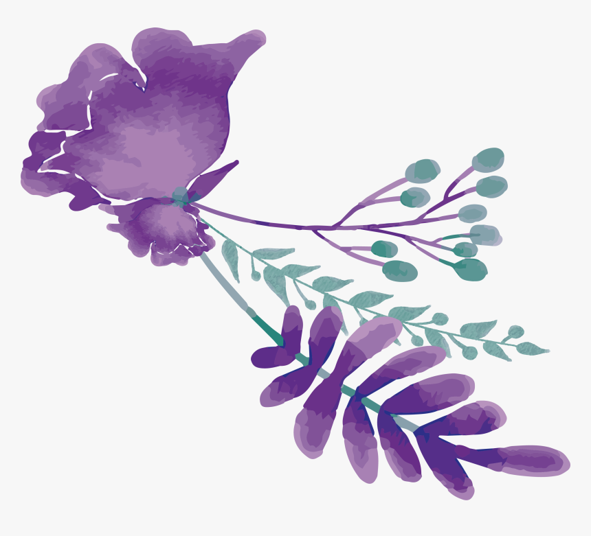 Purple Flowers Png - Watercolor Purple Floral Png, Transparent Png, Free Download