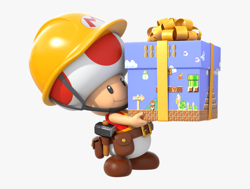 Toad With Gift Box - Super Mario Maker 2 Png, Transparent Png, Free Download