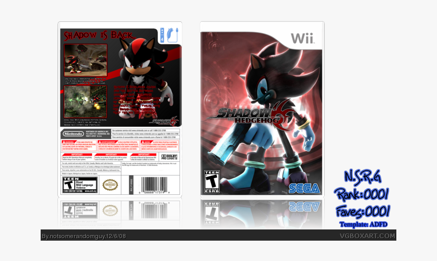 Shadow The Hedgehog Box Art Cover - Shadow The Hedgehog Game Wii, HD Png Download, Free Download