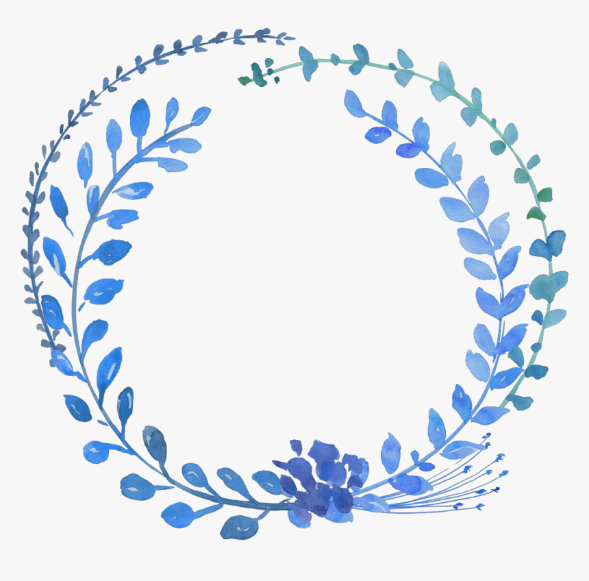 #flower #flowers #draw #drawing #blue #frame #circle - Blue Watercolor Floral Wreath Png, Transparent Png, Free Download