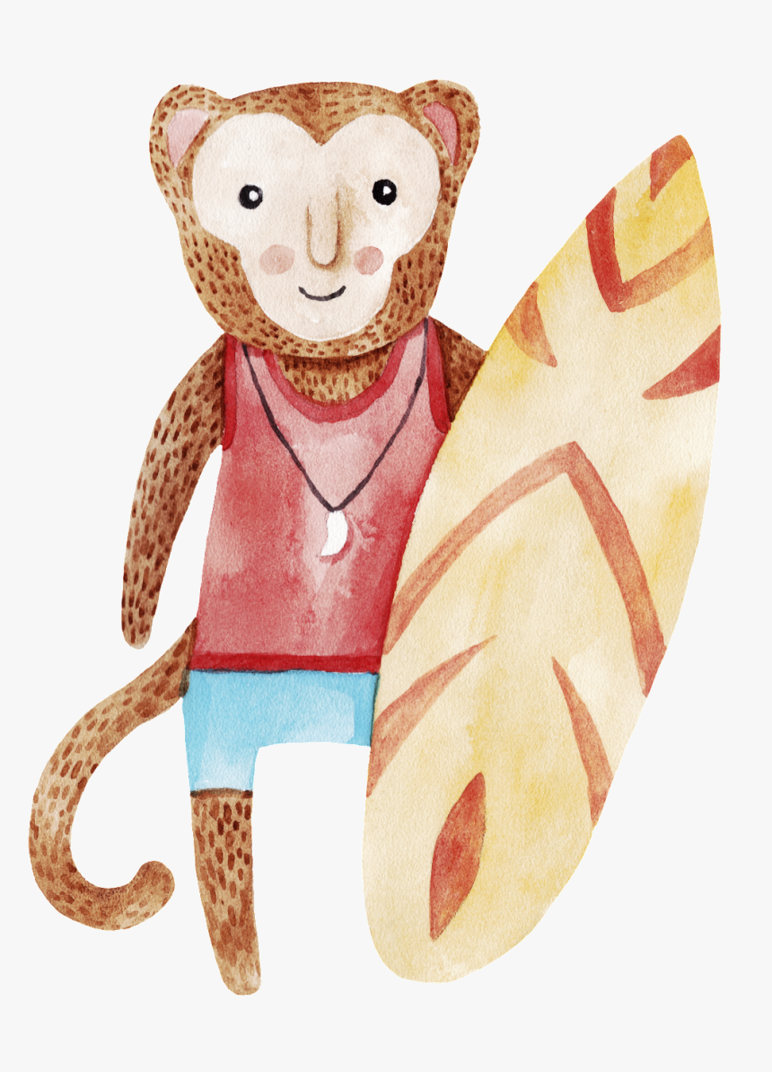 Hand Drawn Monkey Holding Surfboard Png Transparent - Illustration, Png Download, Free Download