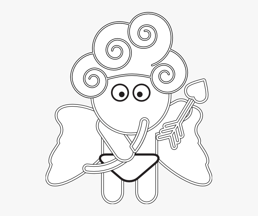 Cupid Black White Line Art Valentine 555px - Clip Art, HD Png Download, Free Download