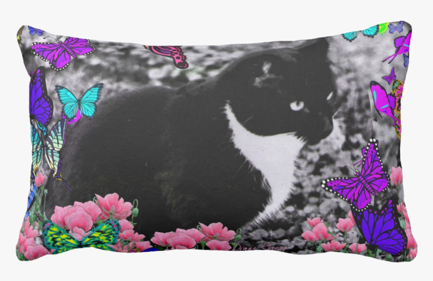 Freckles In Butterflies Iii, Black And White Tux Cat - Cushion, HD Png Download, Free Download