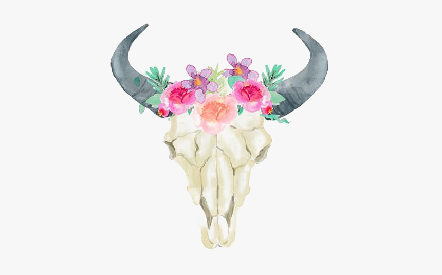 Sheep Skull Wedding Horn Printing Invitation Bull Clipart - Bull Horns With Flowers, HD Png Download, Free Download