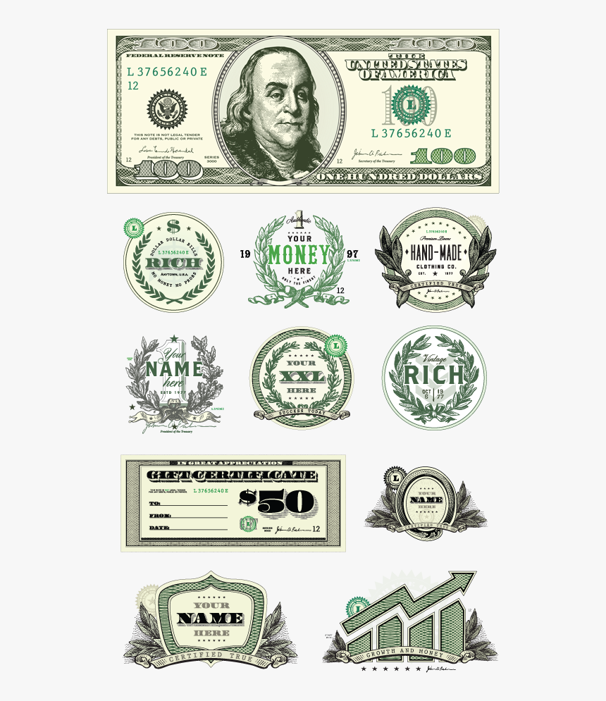 Money Clipart Vector Set - 100 Dollar Bill Illustration, HD Png Download, Free Download