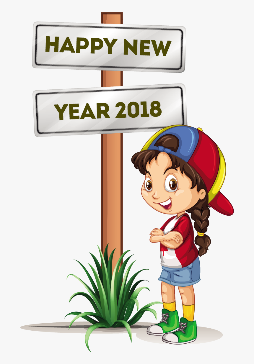 Happy New Year 8 Free Vector Download Coloring Point - Happy New Year 2018 Girl, HD Png Download, Free Download