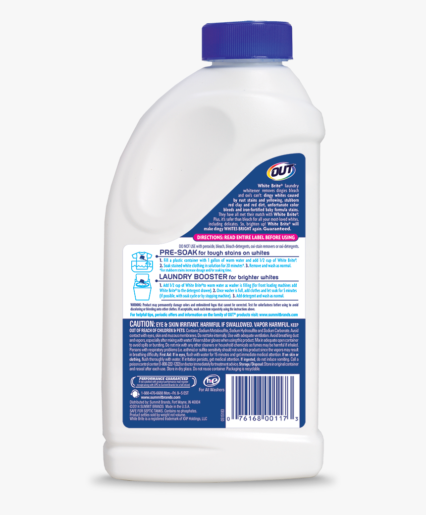 Out White Brite Laundry Whitener Package Back - White Laundry Cleaner Label, HD Png Download, Free Download