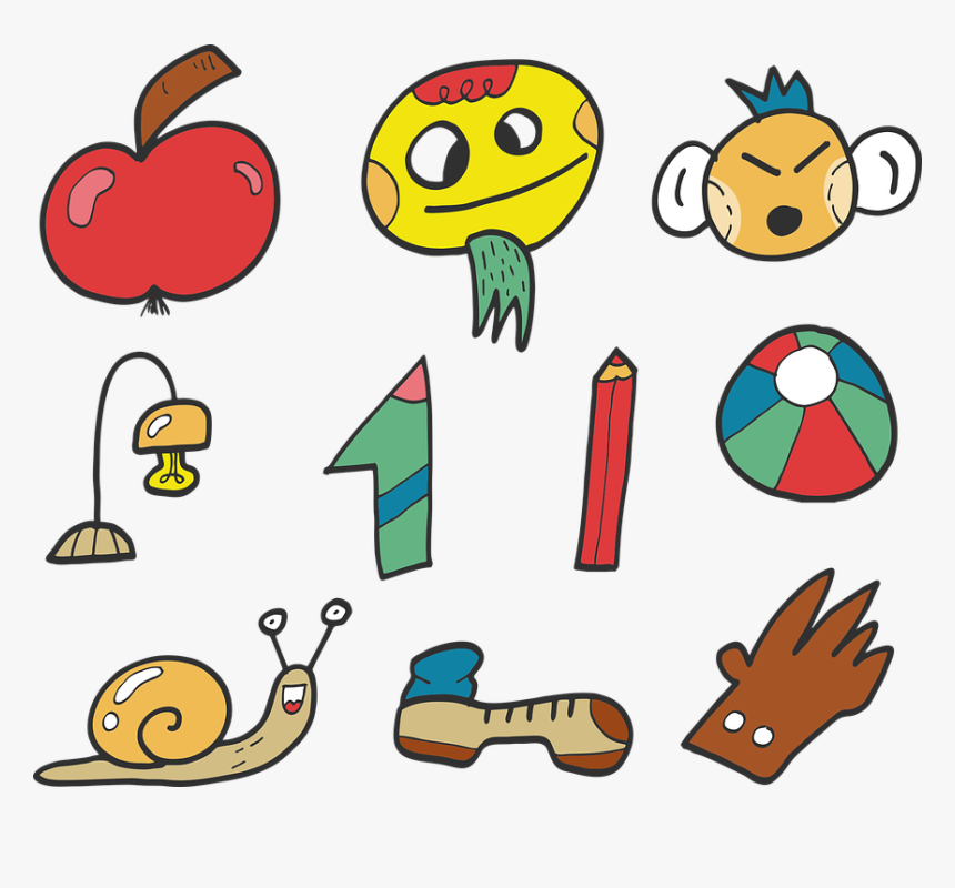 Funny Face, Apple, Number, One, Snail, Pencil, Ball, HD Png Download, Free Download