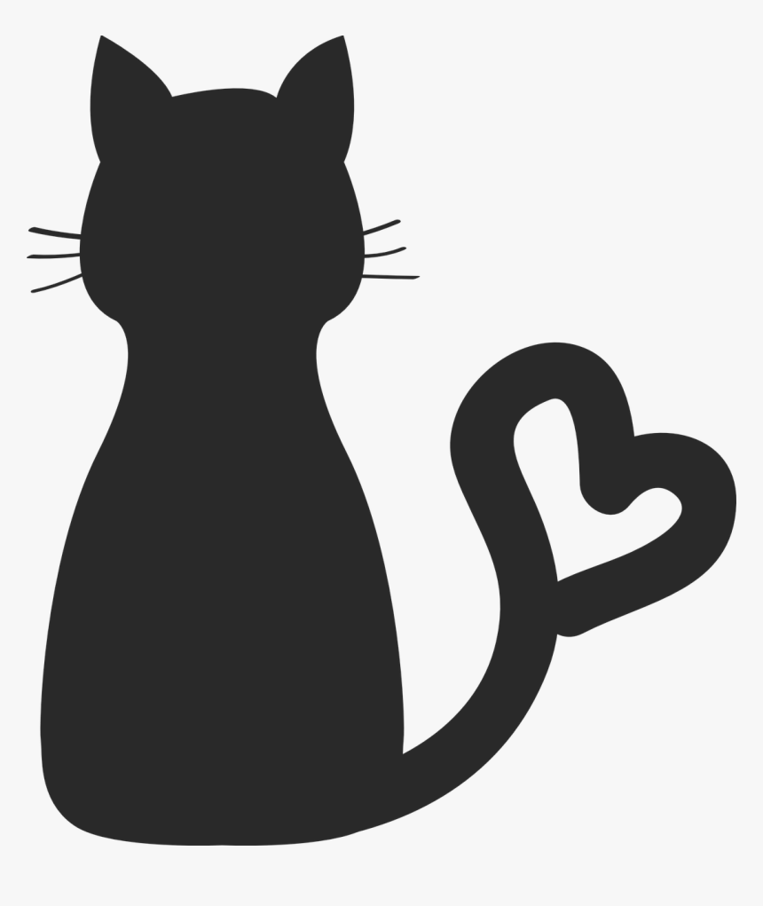 Sphynx Cat Kitten Silhouette Drawing Clip Art - Cat Silhouette With Heart Tail, HD Png Download, Free Download