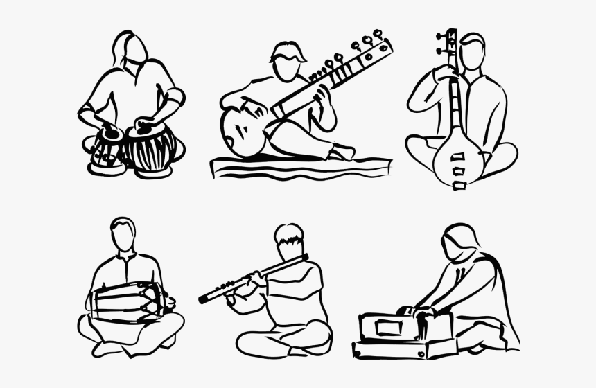 Transparent Indian Clipart Black And White - Indian Musical Instruments Clipart Black And White, HD Png Download, Free Download