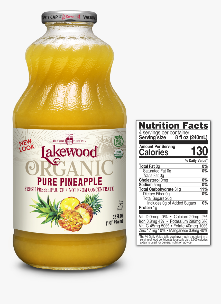 Lakewood Organic Pure Pineapple Juice, 32 Ounce Lakewood - Lakewood Organic Lemon Juice, HD Png Download, Free Download