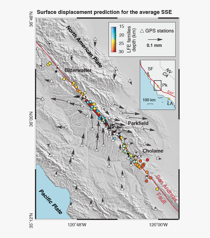 Map Of Central California Showing Gps Measurements - San Andreas Gps Network, HD Png Download, Free Download