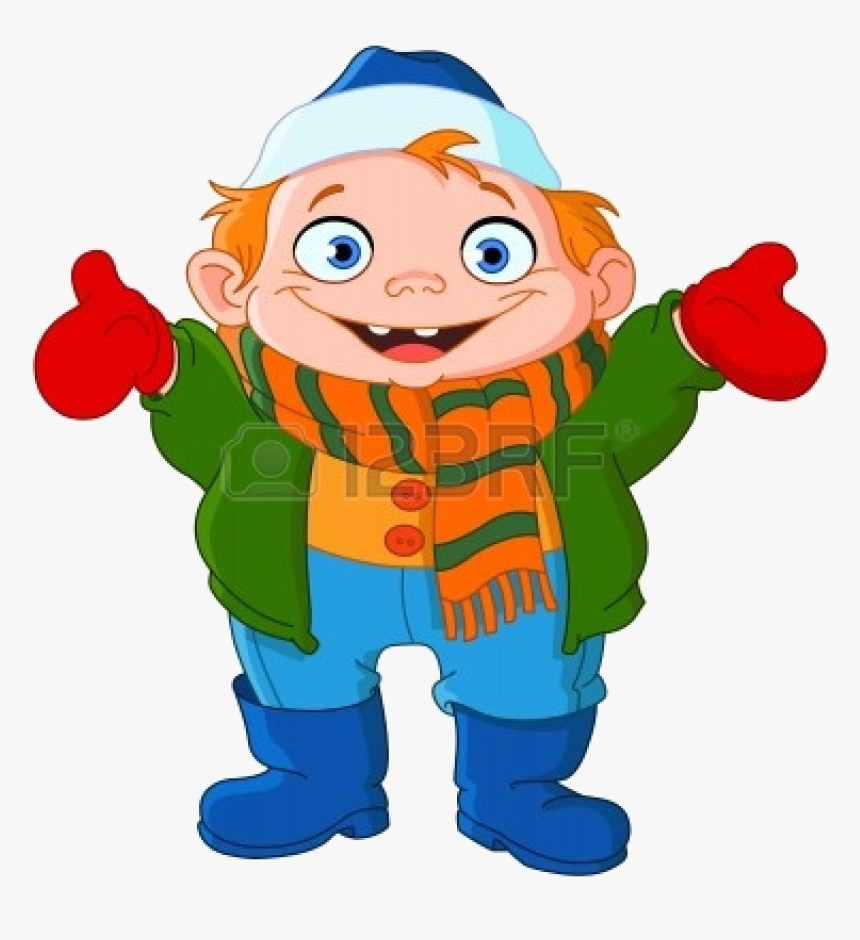 Coat Clip Art Wear Clipart Winter Pencil And In Color - Cartoon Winter Boy, HD Png Download, Free Download