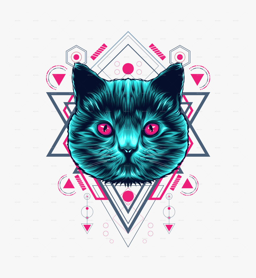 Neon Cat Sacred Geometry - Gatos Geometria Sagrada, HD Png Download, Free Download