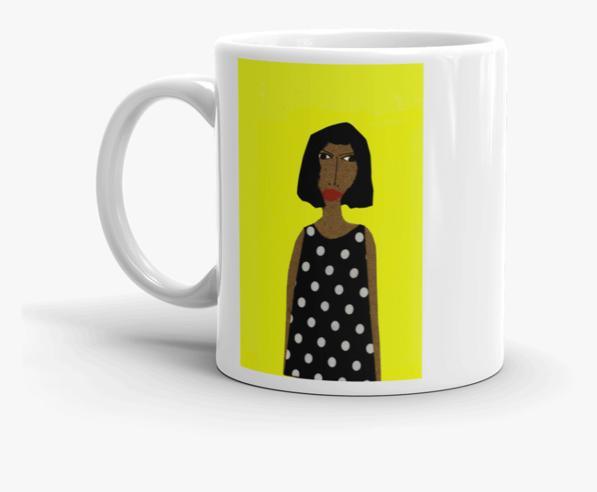 Woman In Polka Dot Dress With Yellow Background Ceramic, HD Png Download, Free Download